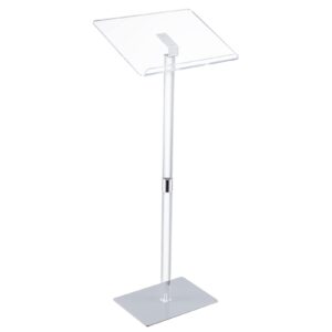 hmyhum small acrylic podium stand, 17.7" l x 13" w x 41.7" h, clear lecterns & pulpits for classroom, concert, churches, speech, easy assembly, metal base, modern