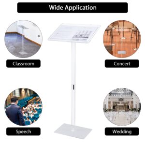 HMYHUM Small Acrylic Podium Stand, 17.7" L x 13" W x 41.7" H, Clear Lecterns & Pulpits for Classroom, Concert, Churches, Speech, Easy Assembly, Metal Base, Modern