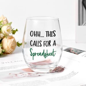 DAZLUTE Accountant Gifts, This Calls for A Spreadsheet Stemless Wine Glass for Women Accountant Banker Coworkers CPA Graduation Boss Friends, Spreadsheet Gifts for Office Nerd Christmas Birthday, 17oz