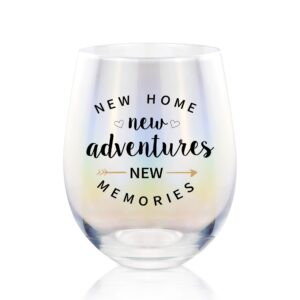 housewarming gifts for new home - new home new adventure new memories funny rainbow wine glass for new home house owner friends couple women men, unique first time house owner gift for men and women