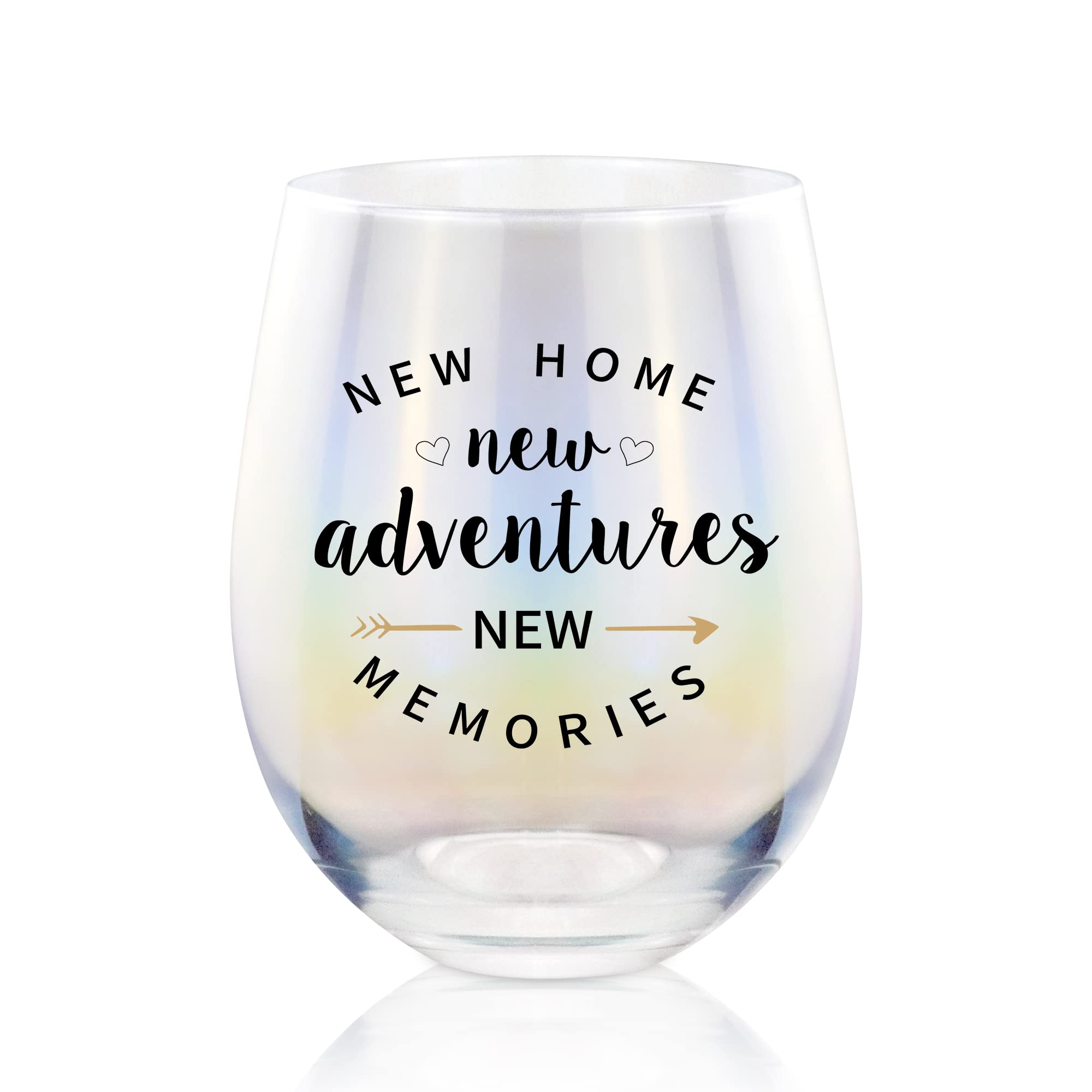 Housewarming Gifts for New Home - New Home New Adventure New Memories Funny Rainbow Wine Glass for New Home House Owner Friends Couple Women Men, Unique First Time House Owner Gift for Men and Women