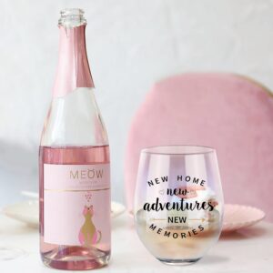 Housewarming Gifts for New Home - New Home New Adventure New Memories Funny Rainbow Wine Glass for New Home House Owner Friends Couple Women Men, Unique First Time House Owner Gift for Men and Women