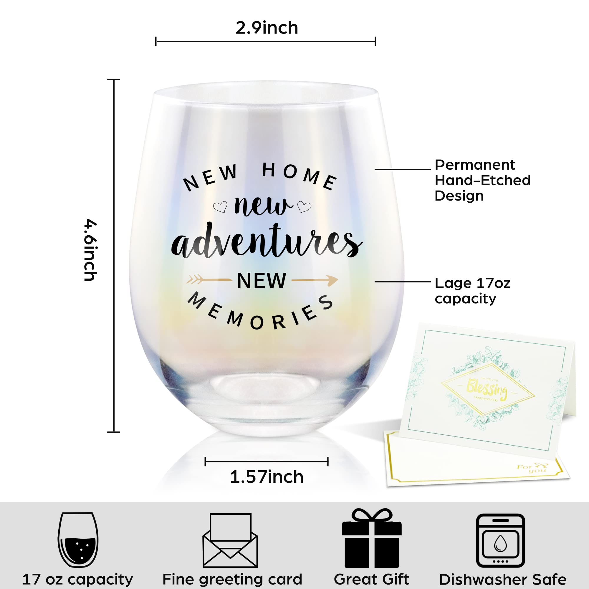 Housewarming Gifts for New Home - New Home New Adventure New Memories Funny Rainbow Wine Glass for New Home House Owner Friends Couple Women Men, Unique First Time House Owner Gift for Men and Women