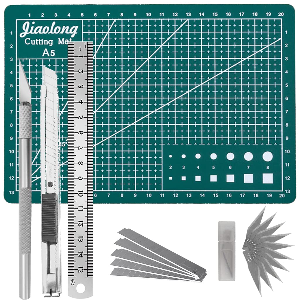 Fengirl precision carving craft hobby knife suit 1 exacto knife 11 stainless steel exacto blades one 15cm steel ruler A5 PVC cutting board 1 art knife 10 blades