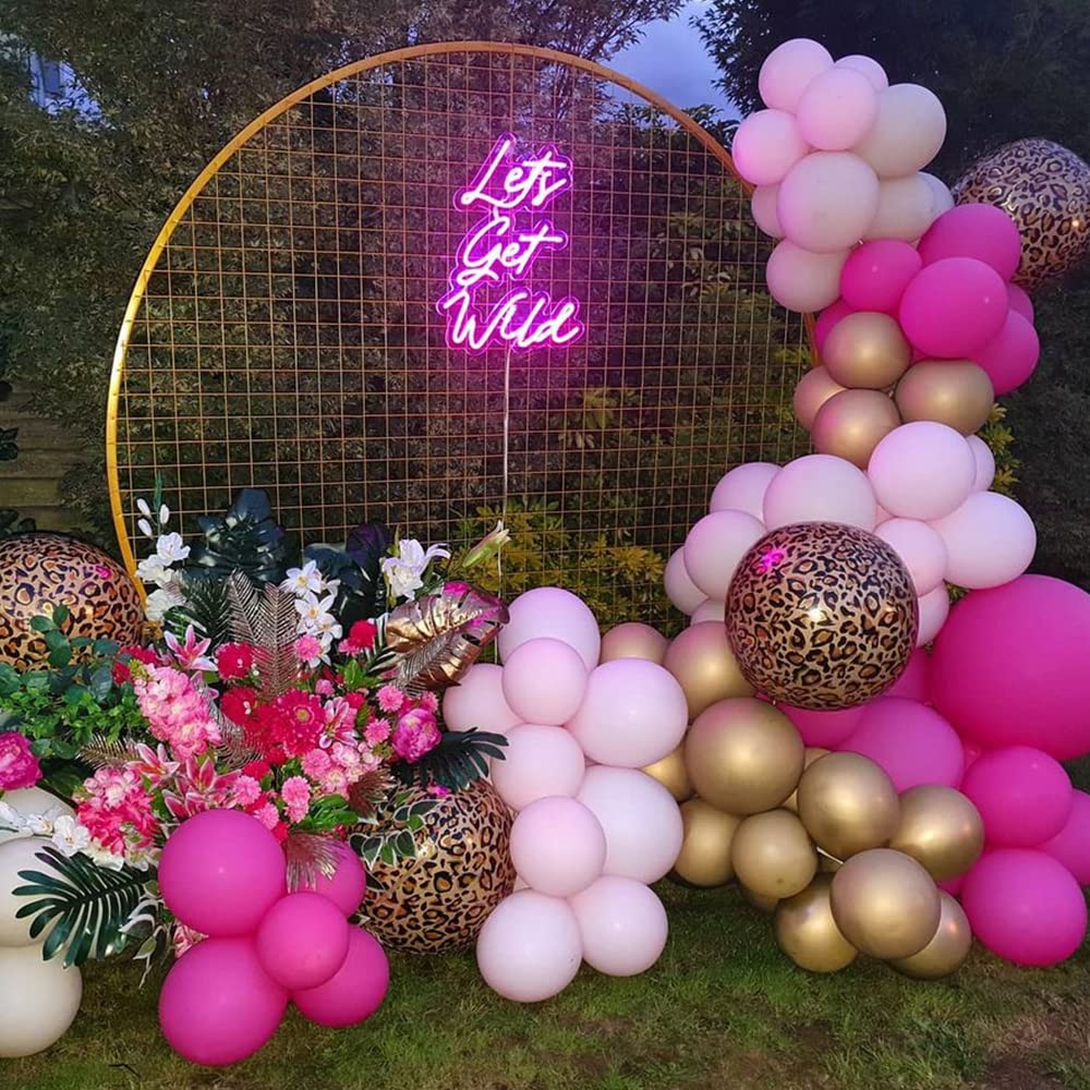 135Pcs Pink Leopard Print Balloon Garland Arch Kit Jungle Safari Animal Printed Balloon Arch Hot Pink Chrome Gold Balloons for Baby Shower Girls Wild One Birthday Party Decorations (Pink)