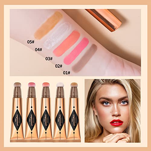 3 Pcs Liquid Contour,Liquid Highlighter,Liquid Blush Stick Makeup Kit, Long Lasting Smooth Lightweight Luminizer Fair Contour+Pink Blush+Pearl White Highlight