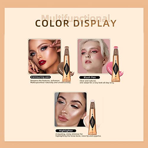 3 Pcs Liquid Contour,Liquid Highlighter,Liquid Blush Stick Makeup Kit, Long Lasting Smooth Lightweight Luminizer Fair Contour+Pink Blush+Pearl White Highlight