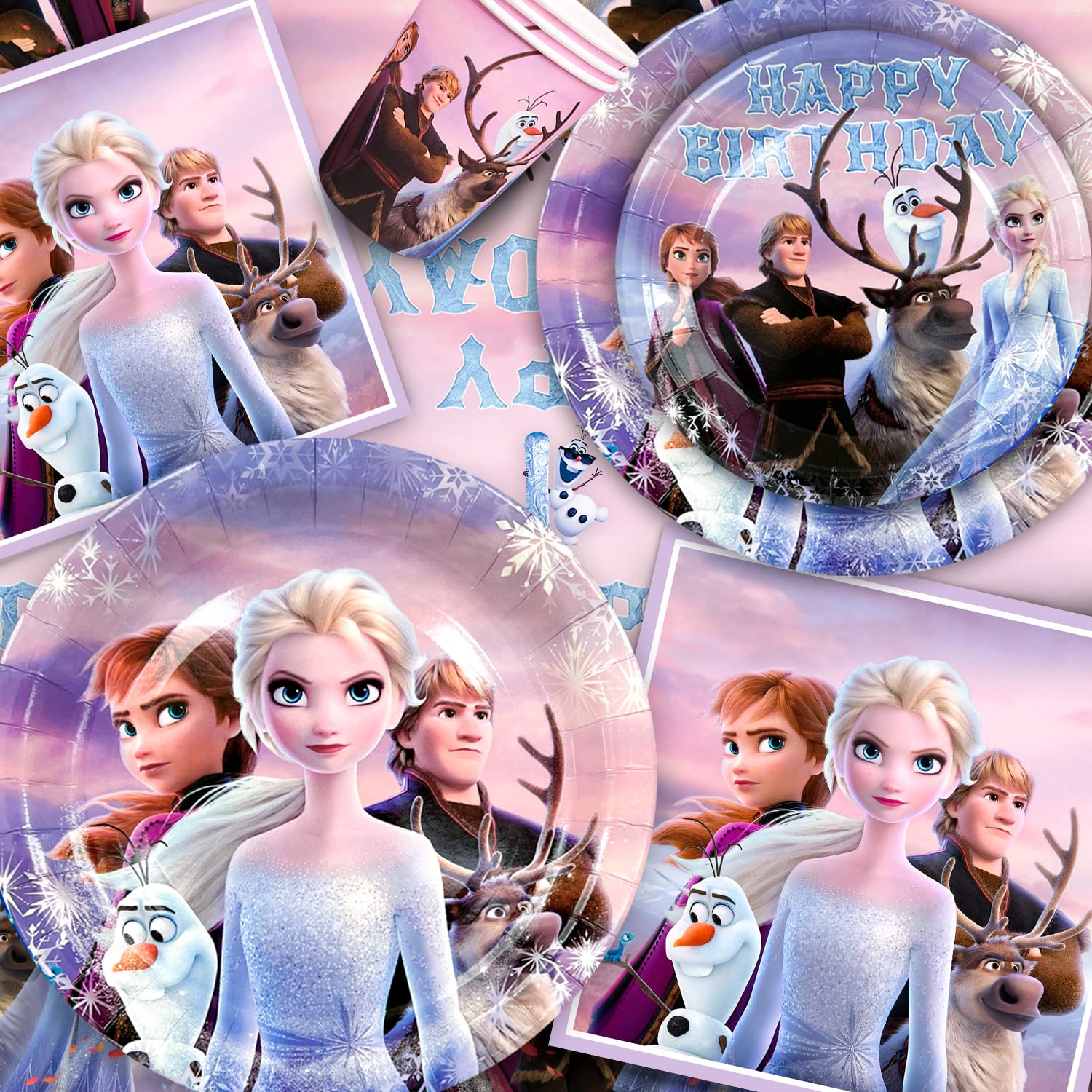 Frozen Birthday Party Decorations,184pcs Frozen Birthday Decorations&Tableware Set - Frozen Party Plates Cups Napkins Cake Toppers Tablecloth Balloons Banner etc Frozen Party Decorations for Girls