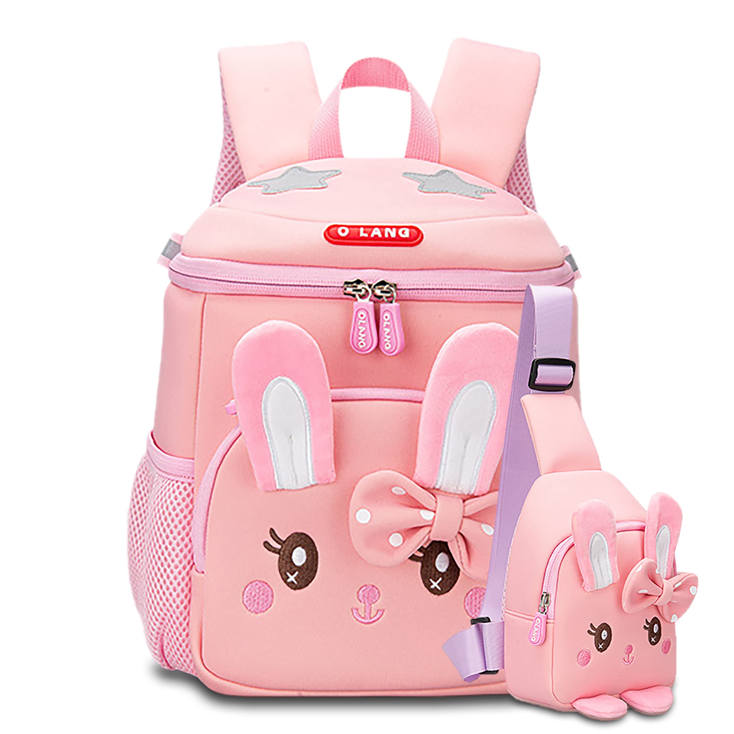 kvcezxu Kids Backpack Cute Bunny School bag and Shoulder Bag 2Pcs Set, Anti-Lost Children Toddler Small Schoolbag BookBag For Boys Girls Pink Small