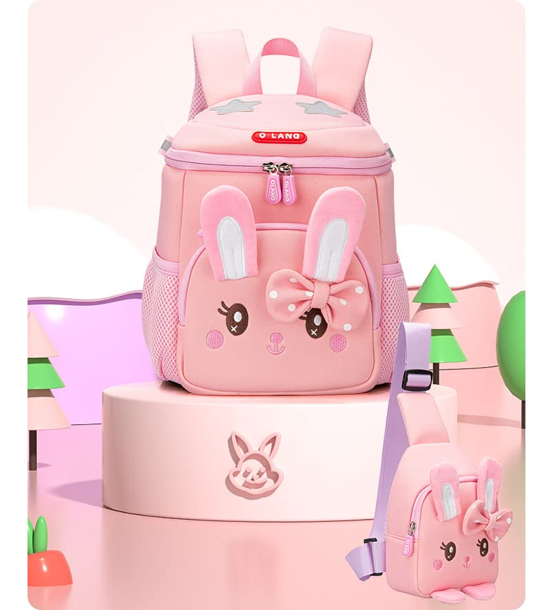 kvcezxu Kids Backpack Cute Bunny School bag and Shoulder Bag 2Pcs Set, Anti-Lost Children Toddler Small Schoolbag BookBag For Boys Girls Pink Small