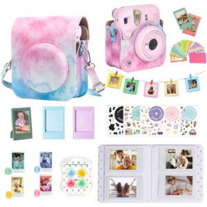 wogozan accessories kit for fujifilm instax mini 12 instant camera case+album for mini 3 inch film+color filters+photo album & frames+wall hanging frame+diy sticker (blue pink watercolor)