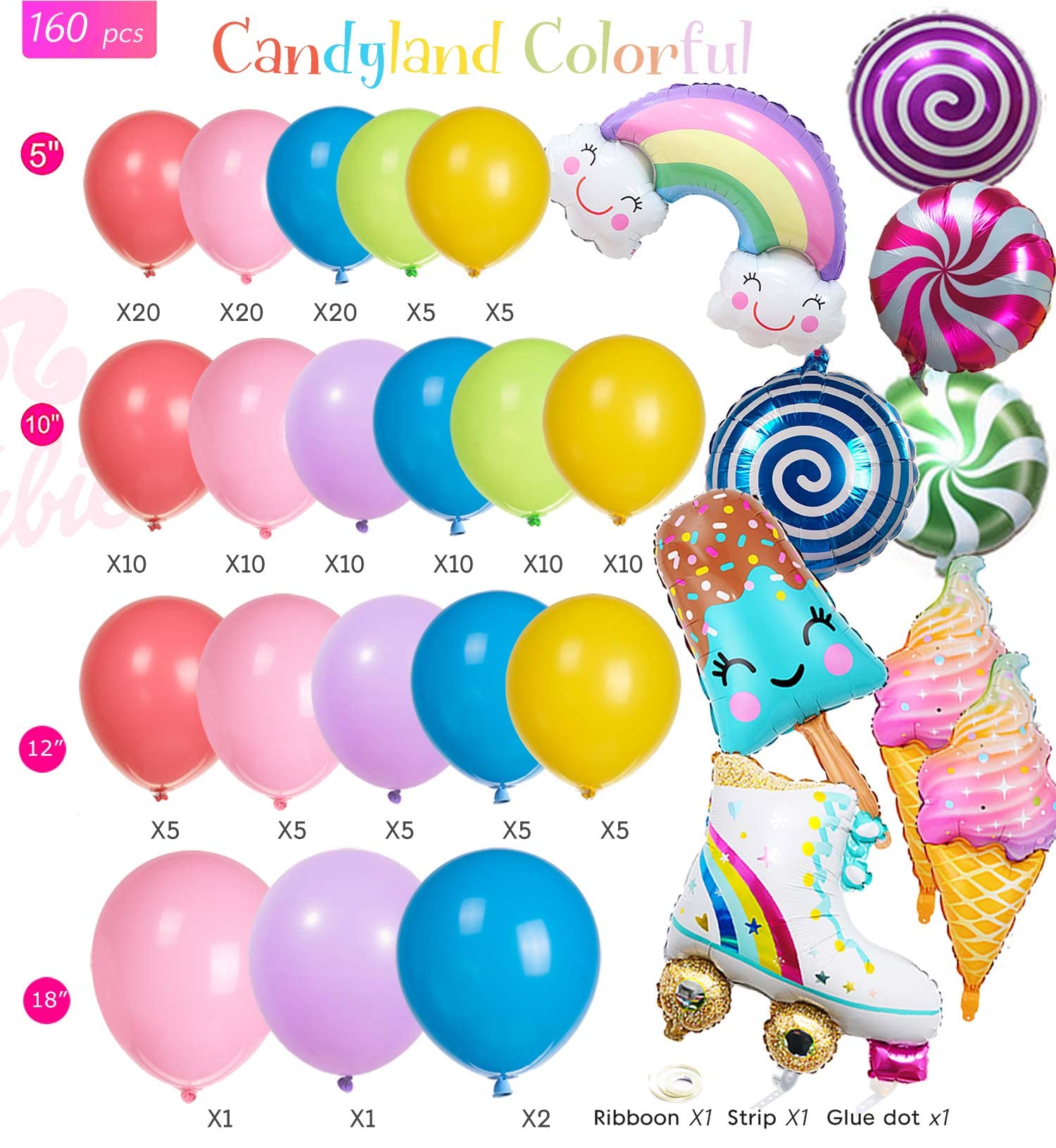 Pastel Candyland Balloon Garland Kit 160pcs Pink Purple yellow Candy ice cream balloon arch for two Sweet one Summer Sprinkle birthday party decorations