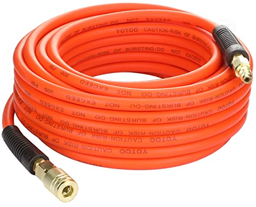 YOTOO Hybrid Air Hose 1/4-Inch by 50-Feet 300 PSI Heavy Duty, Lightweight, Kink Resistant, All-Weather Flexibility with 1/4-Inch Industrial Air Fittings and Bend Restrictors, Orange