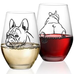 comfit french bulldog wine glasses set 2 - funny&cool bulldog puppy dog gifts for bulldog lovers,owners,couples,him,her,father,mother with bulldog onbirthday,anniversary18.5oz