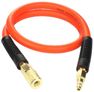 yotoo air hose 3/8 in. x 3 ft, 300 psi hybrid lead-in air compressor hose, heavy duty, lightweight, kink resistant, all-weather flexibility with 1/4“ quick coupler fitting and bend restrictors, orange