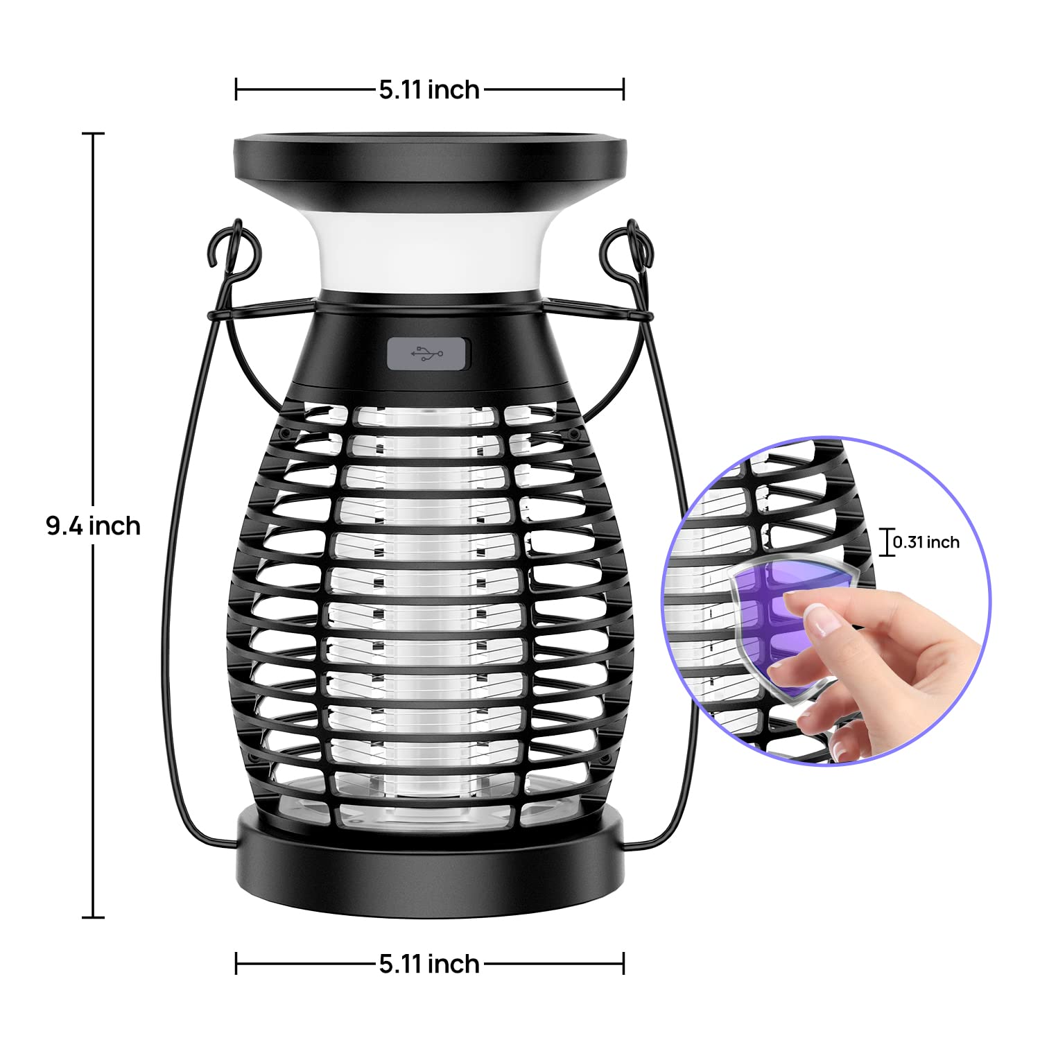 Solar Bug Zapper Outdoor Waterproof, Meilen Mosquito Zapper, Rechargeable Cordless Gnats Mosquitoes Flies Moths Killer for Camping Backyard Kitchen Home Garden (Solar Power)