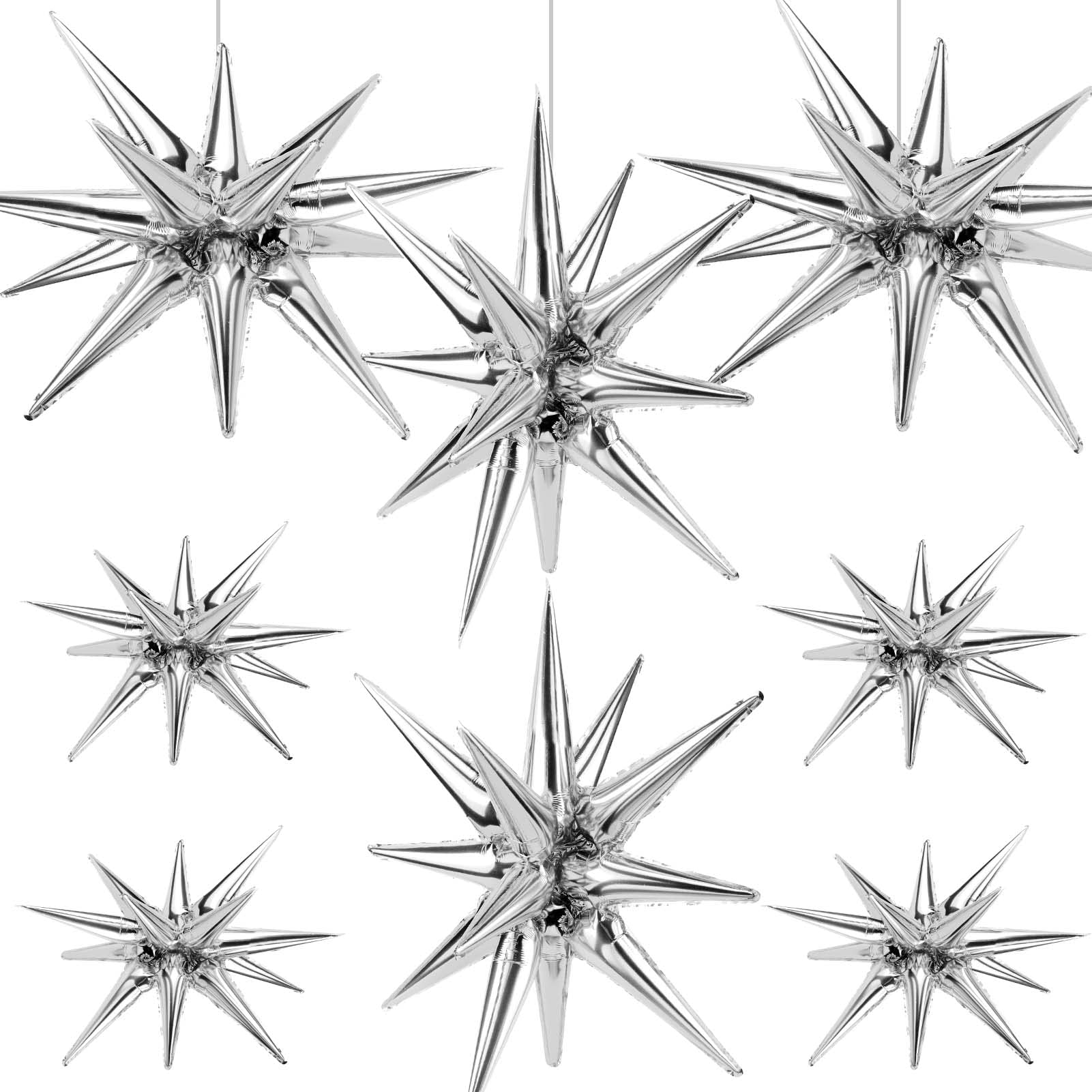 Cadeya 8 Pcs Star Balloons, Huge Silver Explosion Star Aluminum Foil Balloons for Birthday, Baby Shower, Wedding, Bachelorette Party, Disco Party Decorations Supplies