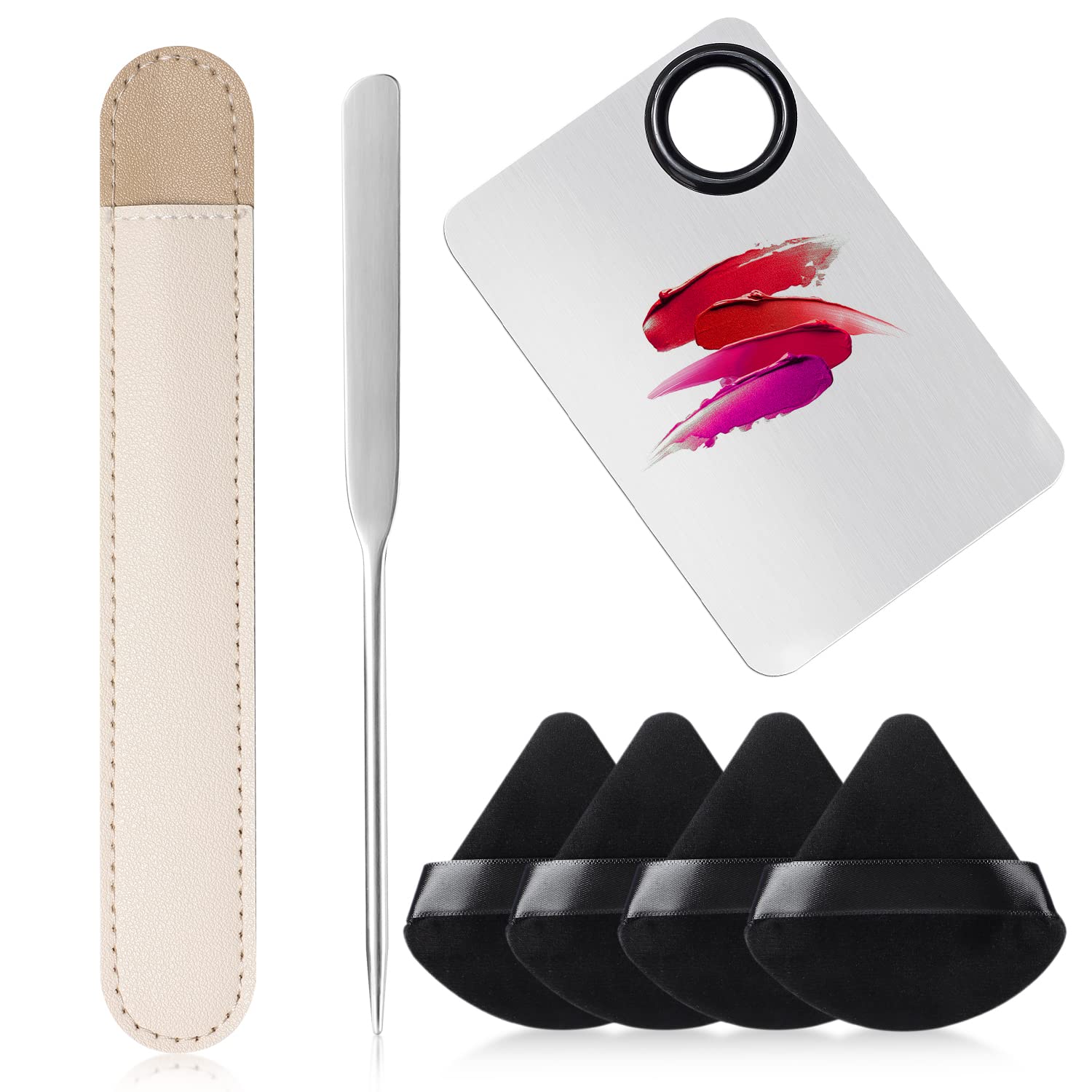 Etercycle 7-in-1 Makeup Spatula Korean and Powder Puff Set - Professional Cosmetic Palette with Triangle Puff for Eye Shadow, Eyelashes, Body Loose Powder - Wet and Dry Makeup Tool