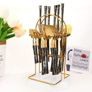 snplowum 1pcs Gold Cutlery Stand, Stainless Steel Silverware Holder Kitchen Hanging Tableware Storage Rack, Holds 24pcs, Lightweight and easy to move