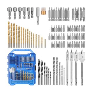 100-piece drill driver bit set,high-speed steel titanium drill and screwdriver bit set for metal,wood and masonry,suitable for professional work,it matches impact driver and drills on market