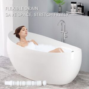 Bathtub Shower Drain Pipe, Low Profile Flat 1 1/2 P Trap Kit, Flexible Freestanding Tub Drain for Bath