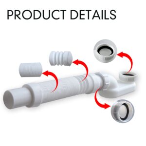 Bathtub Shower Drain Pipe, Low Profile Flat 1 1/2 P Trap Kit, Flexible Freestanding Tub Drain for Bath