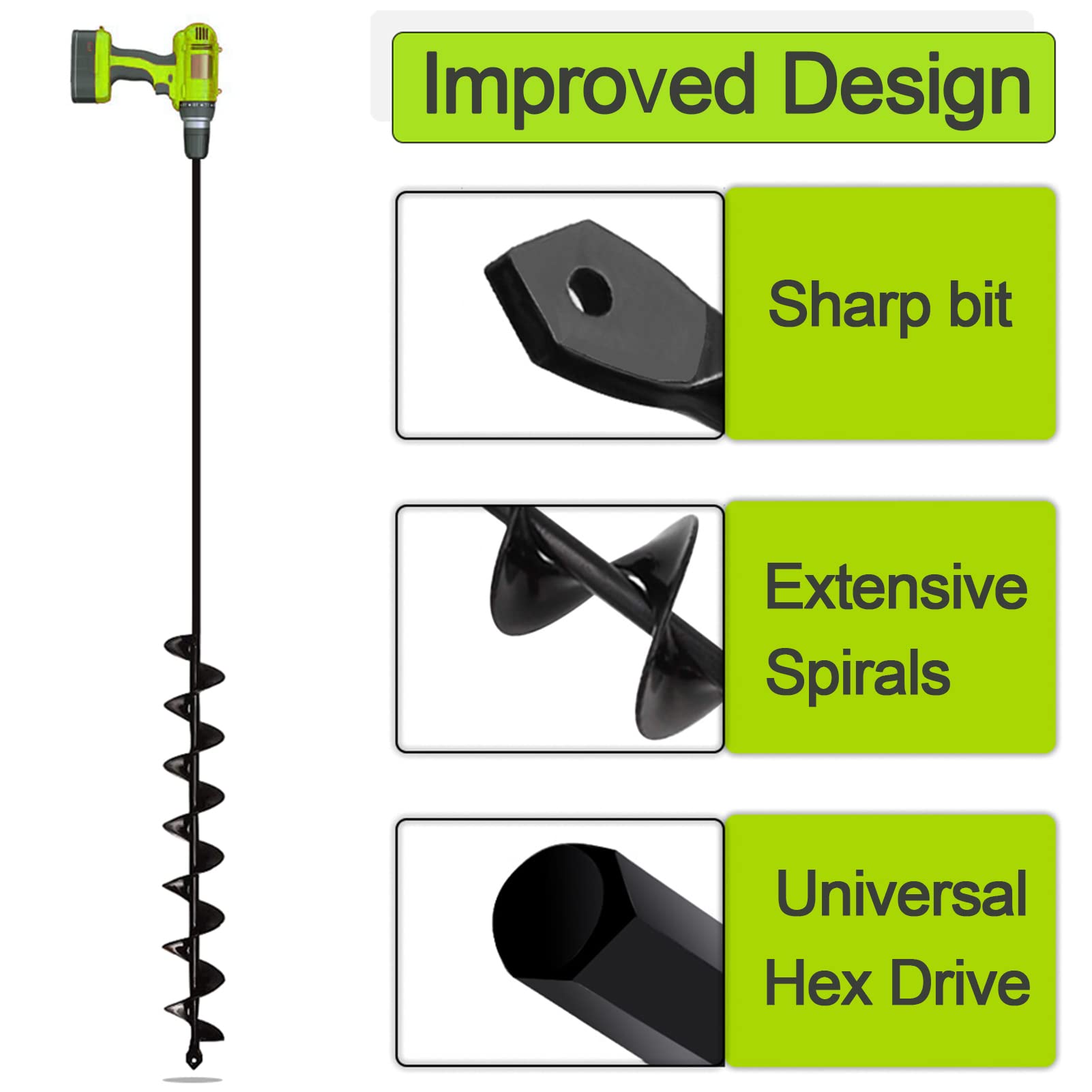 TCBWFY 2x32 Inch Auger Drill Bit for Planting - Long Handle Easy Planter Garden Auger - Bulb & Bedding Plant Augers - Post Hole Digger for 3/8”Hex Drive Drill