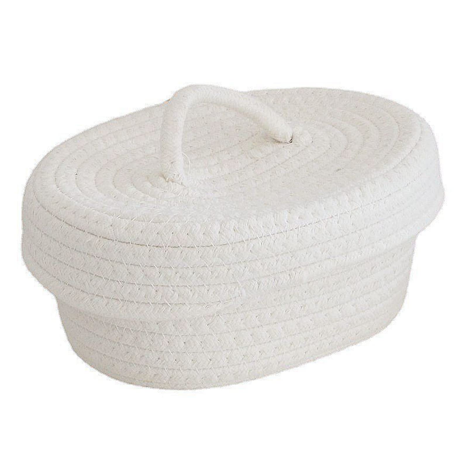 AUNMAS Oval Cotton Rope Storage Basket with Lid, Lidded Woven Nursery Storage Container Multifunctional Desktop Storage Box for Makeup Sundries Snack Needles (Milky White)