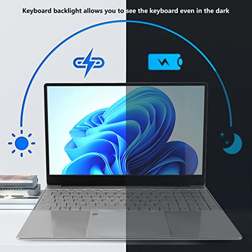 Portable Laptop, 4 Core 4 Wire 100-240V 15.6in Notebook Computer 7000mAh Battery Backlit Reading Keyboard for Windows 10 (12+256G US Plug)