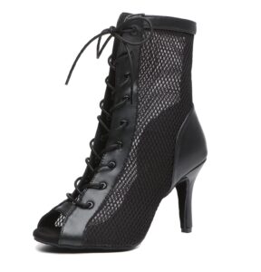 minishion sexy dance heels for women mesh party boots l503 black us 8