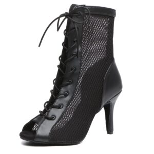 Minishion Sexy Dance Heels for Women Mesh Party Boots L503 Black US 8