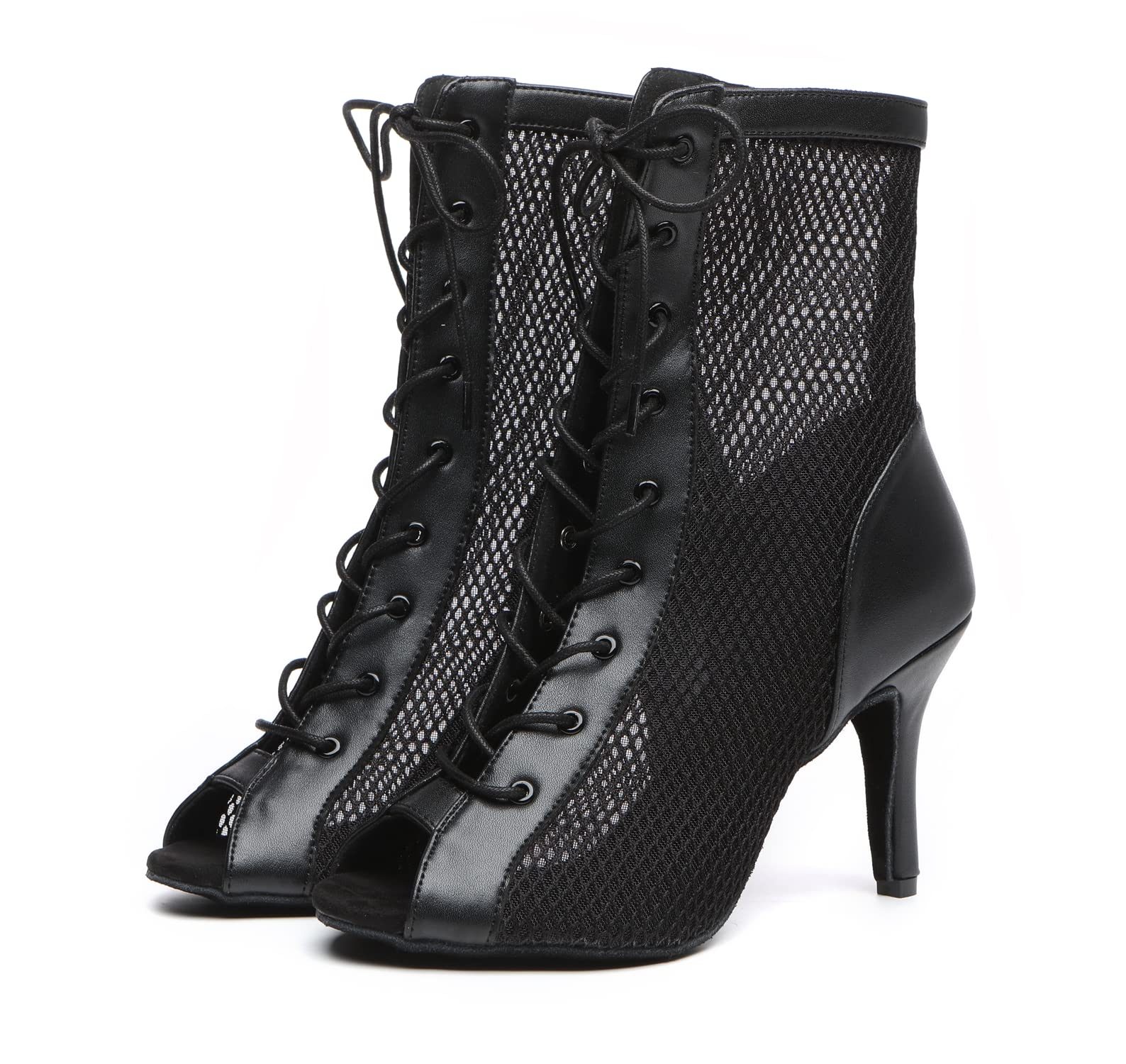 Minishion Sexy Dance Heels for Women Mesh Party Boots L503 Black US 8