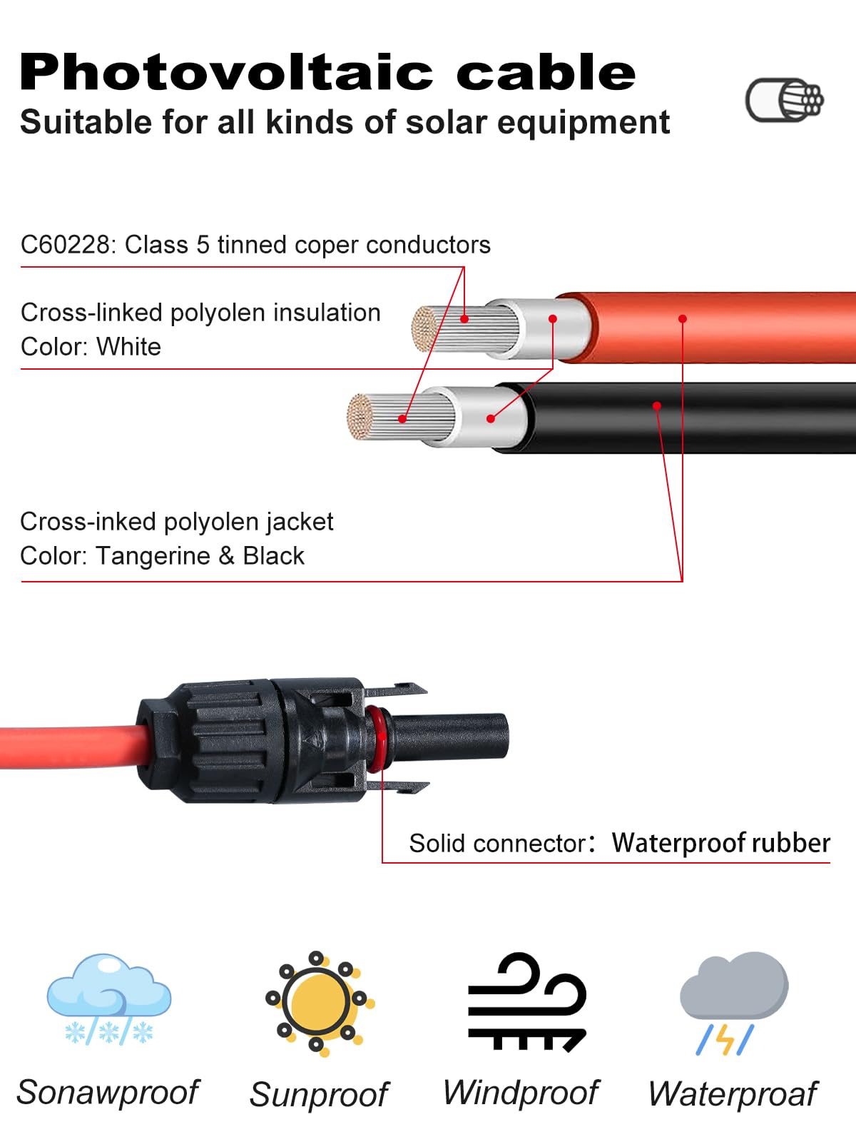 WBGADAM 12AWG Solar Panel Extension Cable 10FT/3M 4mm² with Female and Male Connector Solar Panel Cable for Solar Panels (10 Feet Red + 10 Feet Black)