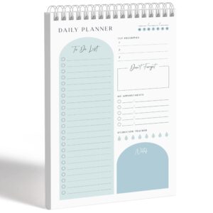 daily planner to do list notepad 60 undated pages,pastel blue,twin-ring spiral bindling 6x9 inch desktop daily planning notepad with protective cover, water intake, habit tracker