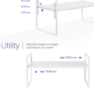 Nxconsu Cabinet Shelf Expandable Height Adjustable Organizer Riser for Kitchen Cabinet Pantry Cupboard Under Sink Countertop Organization Storage Space Saver Stackable Heavy Duty Metal White