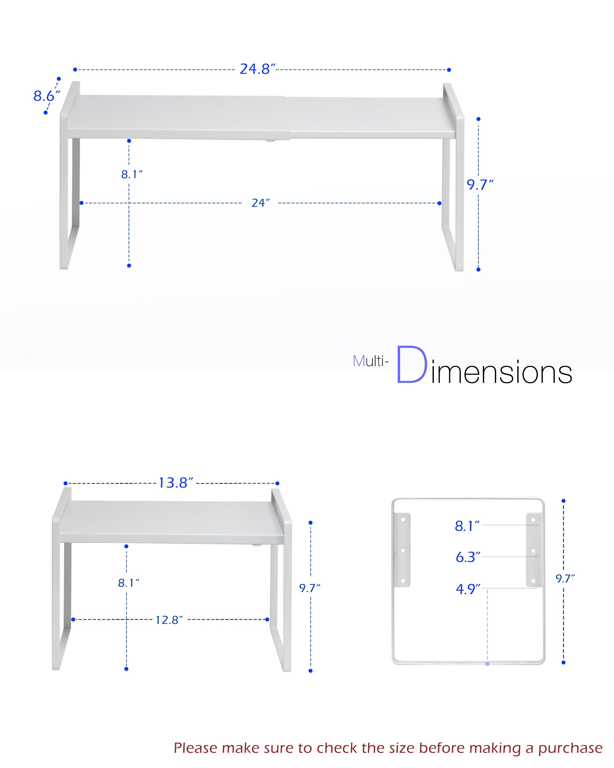 Nxconsu Cabinet Shelf Expandable Height Adjustable Organizer Riser for Kitchen Cabinet Pantry Cupboard Under Sink Countertop Organization Storage Space Saver Stackable Heavy Duty Metal White