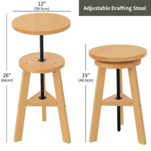 BIJIAMEI Adjustable Height Artist Drafting Stool, Beech Wooden Artist Stool, Drafting Chair Painting Stool Adjustable Height Chair for Artist Drafting & Painting, Height Up to 25.6'', Natural