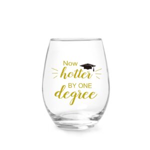 jogskeor now hotter by one degree stemless wine glass 15oz, graduation gifts for college graduates, high school graduates, grad gifts for sisters, friends, classmates