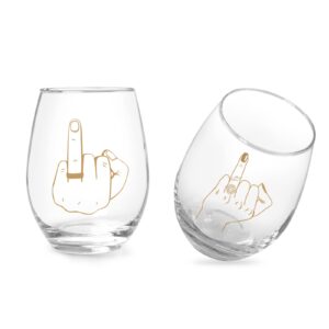 Jogskeor Ring Finger Wine Glasses Set, Engagement Gifts Wedding Gifts Couples Gift, Bridal Shower Gifts for Bride and Groom, Couples, Mr Mrs, Newlyweds, 15oz