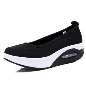 solpnow women's breathable shock absorbing wedge slip on sneakers,summer arch support anti-slip comfortable diabetic shoes (9,black)