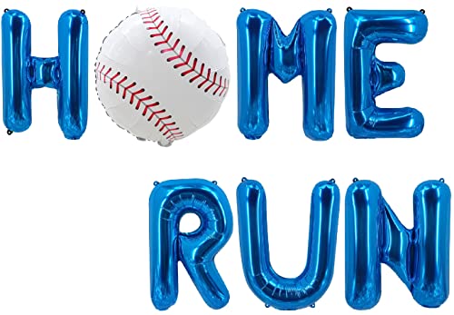 Blue Baseball Home Run Banner Balloons - Home Run Letter Foil Balloon - Soft Ball Sport Match Birthday Party Balloon Decoration