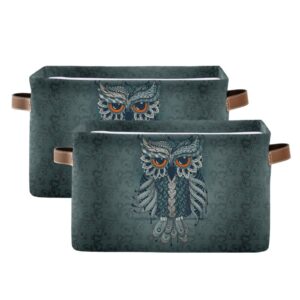 ALAZA Retro Owl Floral Ethnic Large Storage Basket with Handles Foldable Decorative 1 Pack Storage Bin Box for Organizing Living Room Shelves Office Closet Clothes