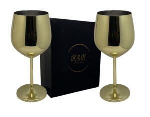 k&k home stainless steel unbreakable gold wine glasses - oz - set of 2 colored, elegant metal wine goblets - perfect for outdoors, weddings, and parties - unique wine gifts
