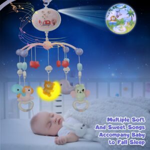 Baby Mobile for Crib Toys with Lights & Sooth Music, Light Moon Bear and Ceiling Projector, Musical Timer, Crib Toys for Babies Age 0M+ (Pink)