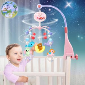 Baby Mobile for Crib Toys with Lights & Sooth Music, Light Moon Bear and Ceiling Projector, Musical Timer, Crib Toys for Babies Age 0M+ (Pink)