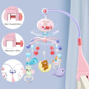 Baby Mobile for Crib Toys with Lights & Sooth Music, Light Moon Bear and Ceiling Projector, Musical Timer, Crib Toys for Babies Age 0M+ (Pink)
