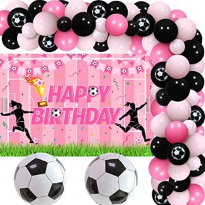 wonmelody soccer birthday party decors for girl football birthday party decor sports birthday party supplies soccer girl happy birthday backdrop pink black balloon arch for football 1st birthday party