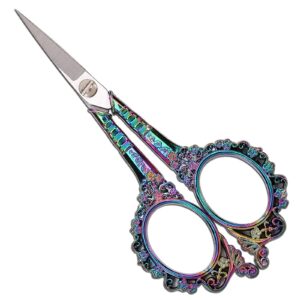 YOUGUOM Embroidery Scissors, Stainless Steel Sharp Sewing Scissor for Cross Stitch, Needlework, Threading Cutting Handcraft Craft Art Work DIY Tool - 4.5in Rainbow Vintage European Style