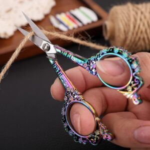 YOUGUOM Embroidery Scissors, Stainless Steel Sharp Sewing Scissor for Cross Stitch, Needlework, Threading Cutting Handcraft Craft Art Work DIY Tool - 4.5in Rainbow Vintage European Style