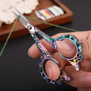 YOUGUOM Embroidery Scissors, Stainless Steel Sharp Sewing Scissor for Cross Stitch, Needlework, Threading Cutting Handcraft Craft Art Work DIY Tool - 4.5in Rainbow Vintage European Style